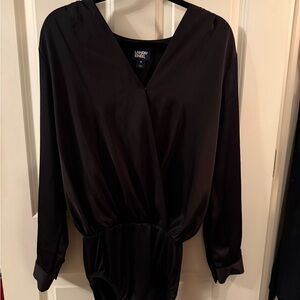 Lands' End Black Long-Sleeve Surplice Bodysuit NWOT